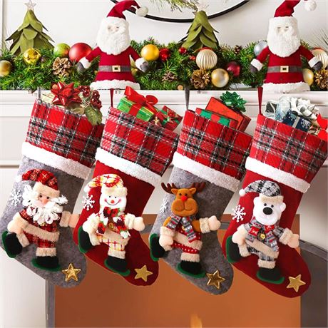 Loozykit 4PCS Christmas Stockings 16 Inch Large Xmax Stocking Buffalo Plaid