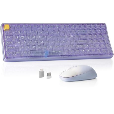 Wireless Transparent Keyboard and Mouse Combo, UBOTIE Purple 100keys 2.4GHz USB