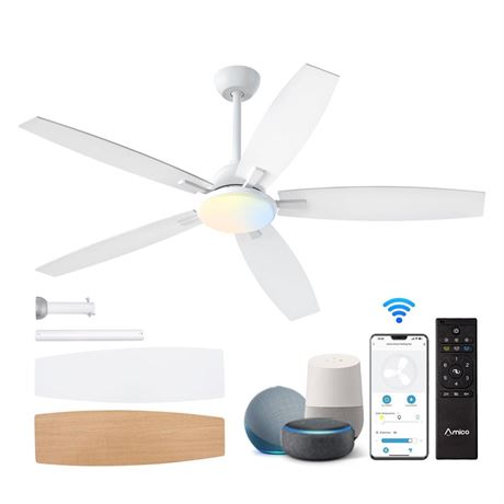 Amico Ceiling Fans with Lights, 60'' Smart Ceiling Fan with Remote Control,