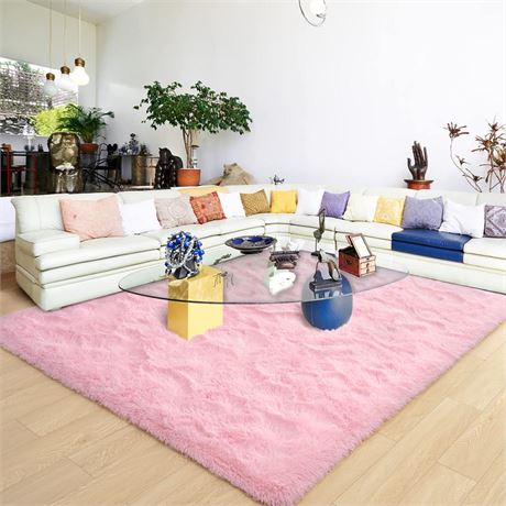 Ultra Soft Pink Rugs for Bedroom 7x10 Feet, Fluffy Shag Area Rugs for Living
