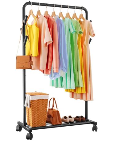 Sakugi Clothes Rack - Metal Coat Rack with Bottom Shelf, Portable Wardrobe Rack