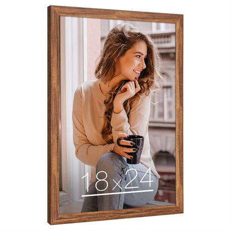 18x24 Wood Frame Brown, Rustic Natural Woodgrain 24x18in Poster Picture Frame,