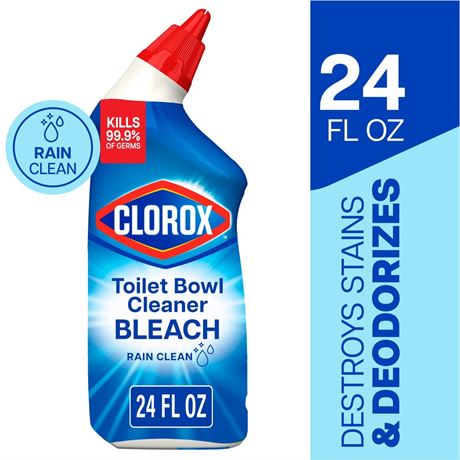 Clorox Toilet Bowl Cleaner w/Bleach, Rain Clean, 24 fl oz (2pack)