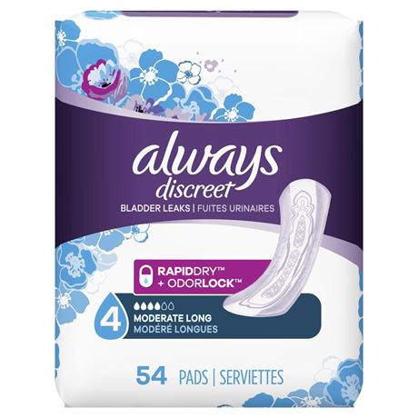 (2pk) Always discreet 54 pads size 4 & Always discreet 28 pads size 6