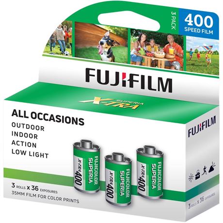 Fujifilm 35mm Color Negative Roll Film, 400 ISO, 36 Exposures, 3-Pack