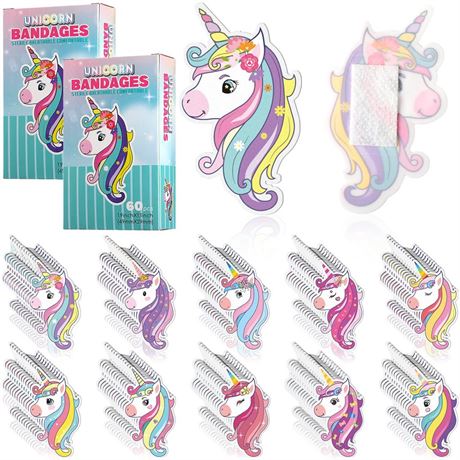 120 Pcs 10 Styles Unicorn Kids Bandages Kawaii Cute Cartoon Bandages Unicorn