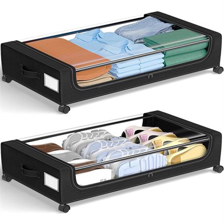 GoMaihe Under Bed Storage with Wheels: XXL 48L Underbed Storage Containers with