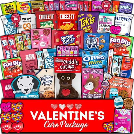 Valentine's Day Gift Care Package (50ct) Snacks Chocolates Candy Box Assortment
