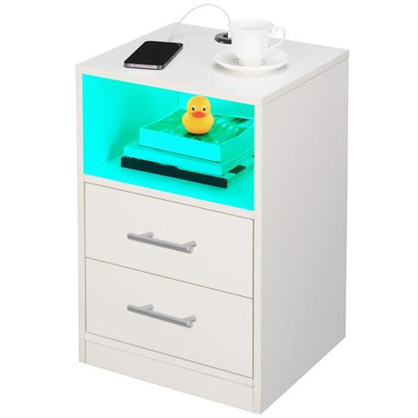 PrimeZone LED Nightstand with Charging Station - Modern End Table Bedside Table
