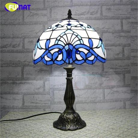 FUMAT Glass Art Lamp European Style Stained Glass Table Lamp Vintage Creative