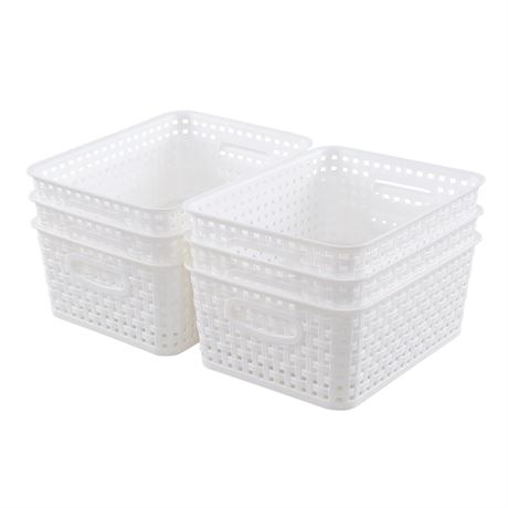 Wekioger 6 Pack Plastic Storage Baskets, White, Kitchen Storage Basket Bin