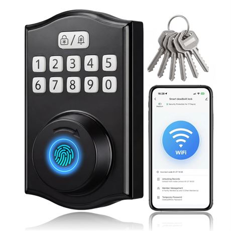 Built-in WiFi Smart Lock, Keyless Entry Door Lock for Front Door, Fingerprint