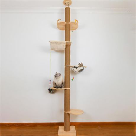 Floor to Ceiling Cat Tree Height (50-120 in) Adjustable Cat Tower 5 Tier Hemp