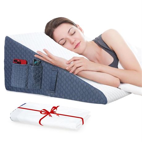 Wedge Pillow with Extra Replaceable Washable Covers, 2024 New 12'' Bed Wedge