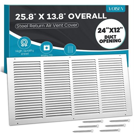 VOISEN Return Air Grille,Fits 24x12 Duct Opening,Steel Return Vent Cover, White