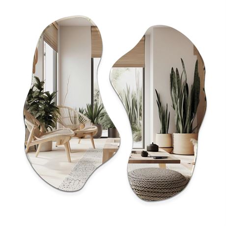 Irregular Wall Mirror, Set of 2, 31.5 x 17.5, Asymmetrical Curvy Groovy Blob