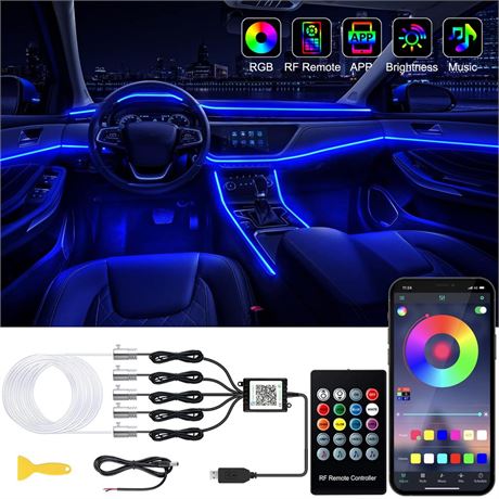 Interior Car LED Strip Lights with Wireless APP and Remote Control, RGB 5 in 1