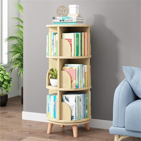 Gdrasuya10 3 Tier Rotating Bookshelf with Legs, Revolving Bookcase Standing