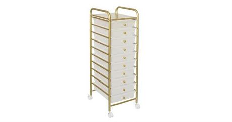 10-Drawer Rolling Storage Cart with Plastic Drawers in Gold
