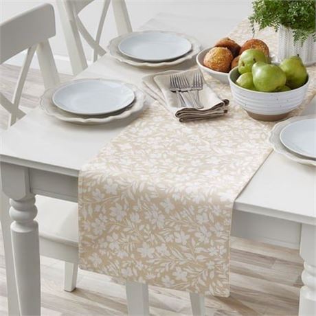 Mainstays Floral Cross Stitch Cotton & Polyester Table Runner - Beige - 14  X