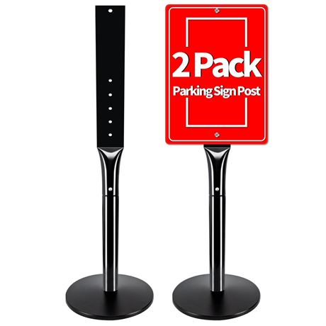2Pack Parking Sign Post 48" Heavy Duty Cast Iron Sign Stand, Heavy Duty