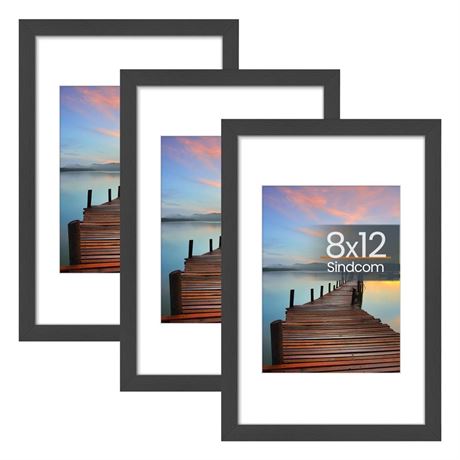 8x12 Picture Frame 3 Pack, Poster Frames with Detachable Mat for 6x8 Prints,