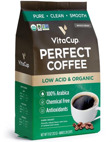 VitaCup Perfect Low Acid Coffee Beans, USDA Organic & Fair Trade, Mycotoxin
