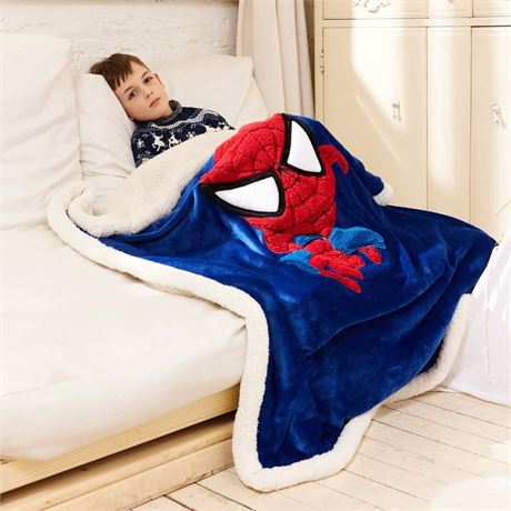 OFFSITE LOCATION 3D Cartoon Embroidery Sherpa Flannel Blanket Throw for Kids, So