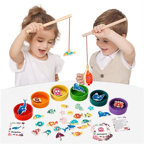 Montessori Fishing Toy Magnetic Fishing Game for Toddlers STEM Wooden