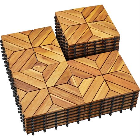 PrimeZone 27 PCS Solid Acacia Wood Interlocking Patio Deck Tiles - 12" x 12"