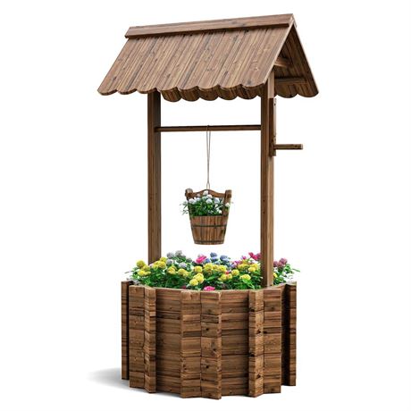 UDPATIO Wishing Wells for Yard, Large Wooden Wishing Well Planter for Outdoors,