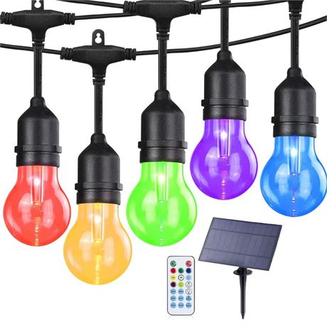 RGB Solar String Lights, 35FT Dimmable Patio String Lights with Shatterproof