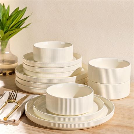 TheTerra Ceramic Dinnerware Sets for 4, 12 Pieces Porcelain Lightweight Plates