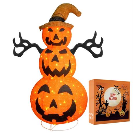 3.9 FT Pre-Lit Halloween Pumpkin Decorations Outdoor for Porch, Plug in 120