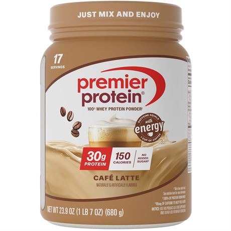 Premier Protein 100% Whey Protein Powder, Café Latte, 30g Protein, 23.9 oz,