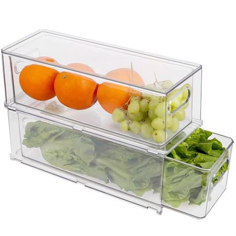 Abiudeng 4Pack Stackable Refrigerator Organizer Bins With Pull-Out Drawer,
