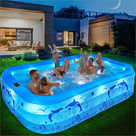 Inflatable Pool with Lights, 2024 Upgraded Family Inflatable Swimming Pool for