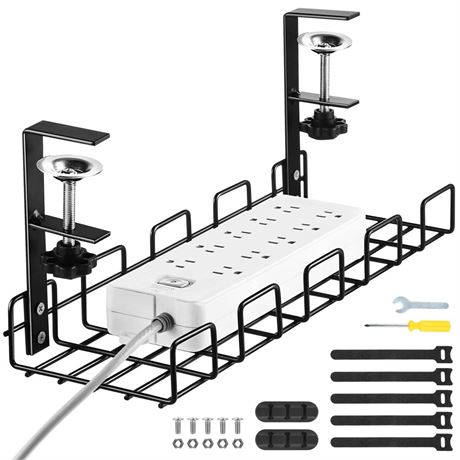 Cable Management Under Desk, No Drill Cord Organizer Management Tray for Office