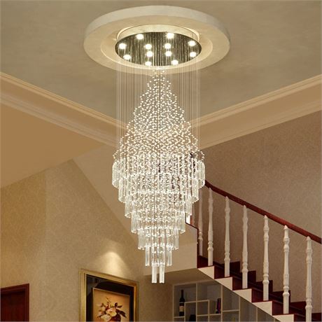 7PM Foyer Chandeliers Entryway High Ceiling, Flush Mount Large Raindrop Crystal