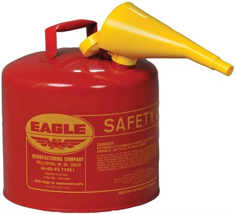 Eagle 5 Gallon Type I Red Safety Gas Can for Gasoline with Flame Arrester,