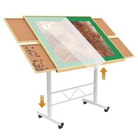 Jigsaw Puzzle Table 1500 Pieces,Adjustable Height&Up Puzzle Board with Cover
