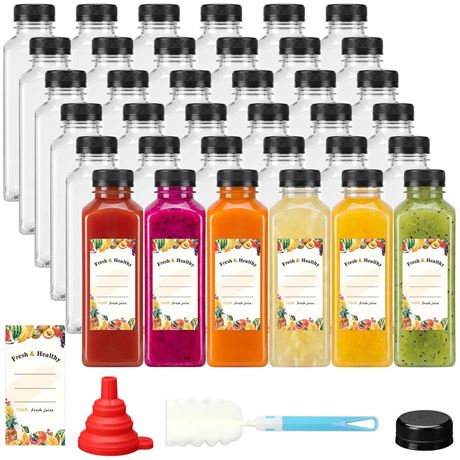 Moretoes 42pcs 16oz Plastic Juice Bottles with Caps, Reusable Juicing Bottles