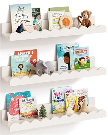 G&W Gruwald Nursery Book Shelves, Set of 3, Nursery Decor for Baby and Toddler,