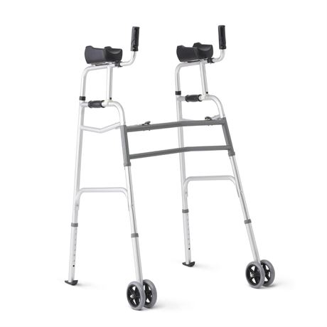 Medline Upright Walker with 5” Dual Wheels, Forearm Walker with Armrests,