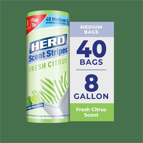 GoPro Hero Scent Stripes 8-Gallon, Citrus Scented, Medium Flap Tie Trash Bags,