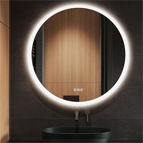 S·BAGNO 32’’ Round Led Bathroom Mirror with Lights, Backlit and Front Lighted,