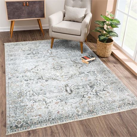 Bloom Rugs Caria Washable Non-Slip 8x10 Rug - Ivory/Gray/Caramel Traditional