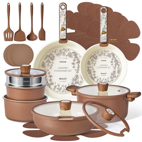 CAROTE 25-Piece Ceramic Cookware Set, Nonstick Pots and Pans Set with