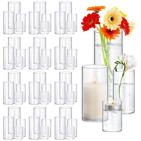 48 Pack Thick Glass Cylinder Vases 4,6,9,12 Inch Tall Clear Flower Vase