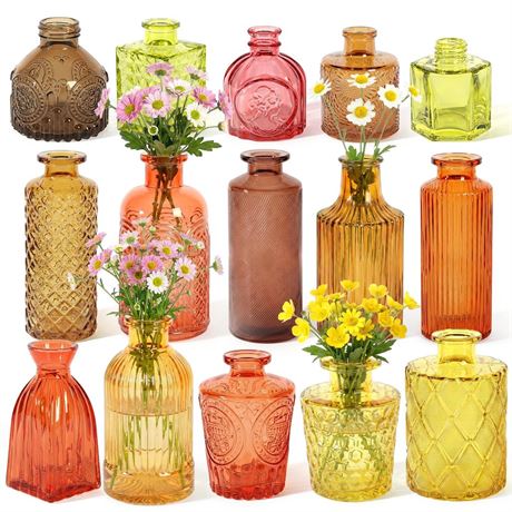 Set of 15 Gold Colored Glass Bud Vases - Small Textured Flower Vases for